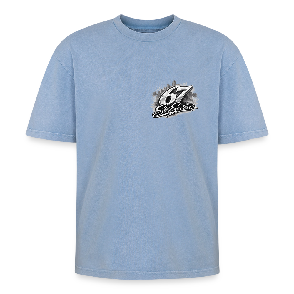 Six Seven Oversized Unisex Premium Acid-Washed T-Shirt - Blau Acid Wash