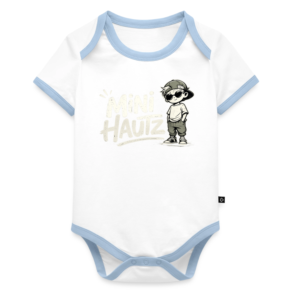 Mini Hautz Baby Bio-Kurzarm-Kontrastbody - Weiß/Hellblau