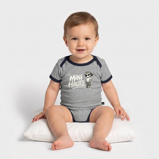 Mini Hautz Baby Bio-Kurzarm-Kontrastbody - Grau/Navy 