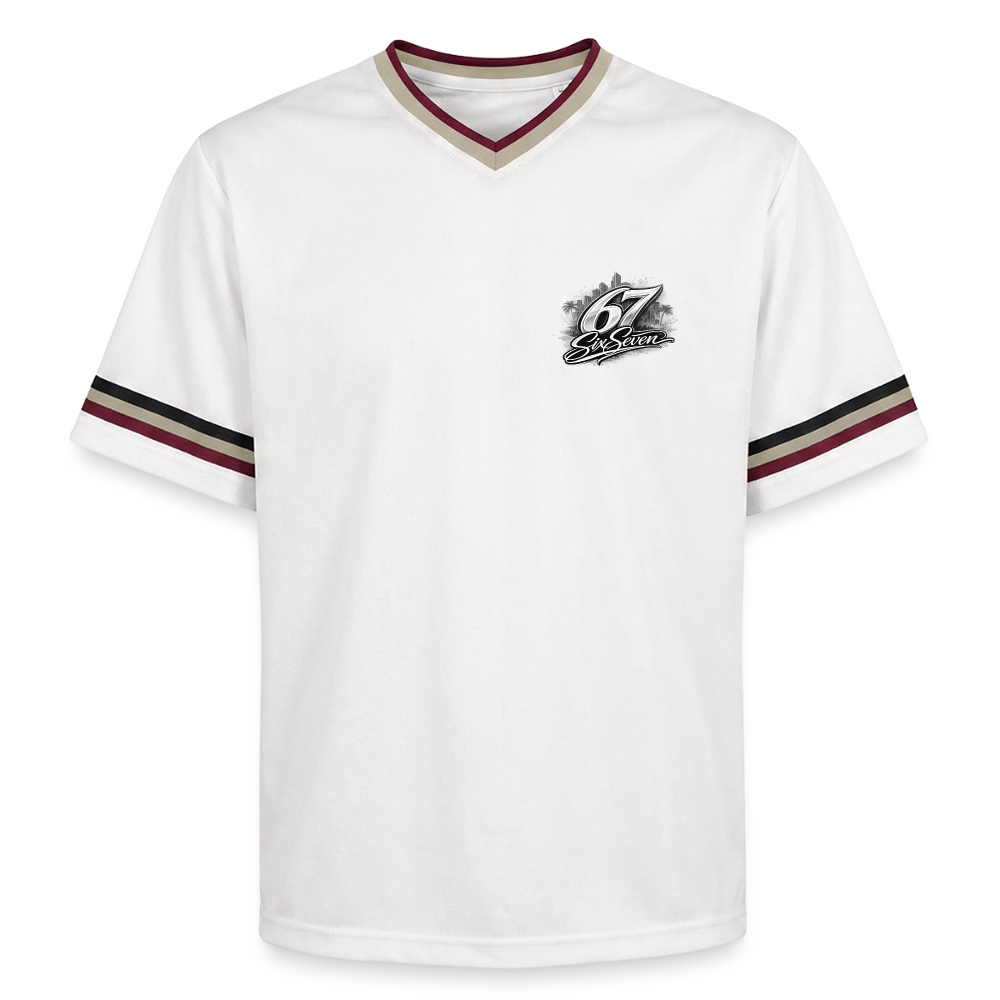 Six Seven Unisex Football Style Mesh T-Shirt - Offwhite/Bordeaux