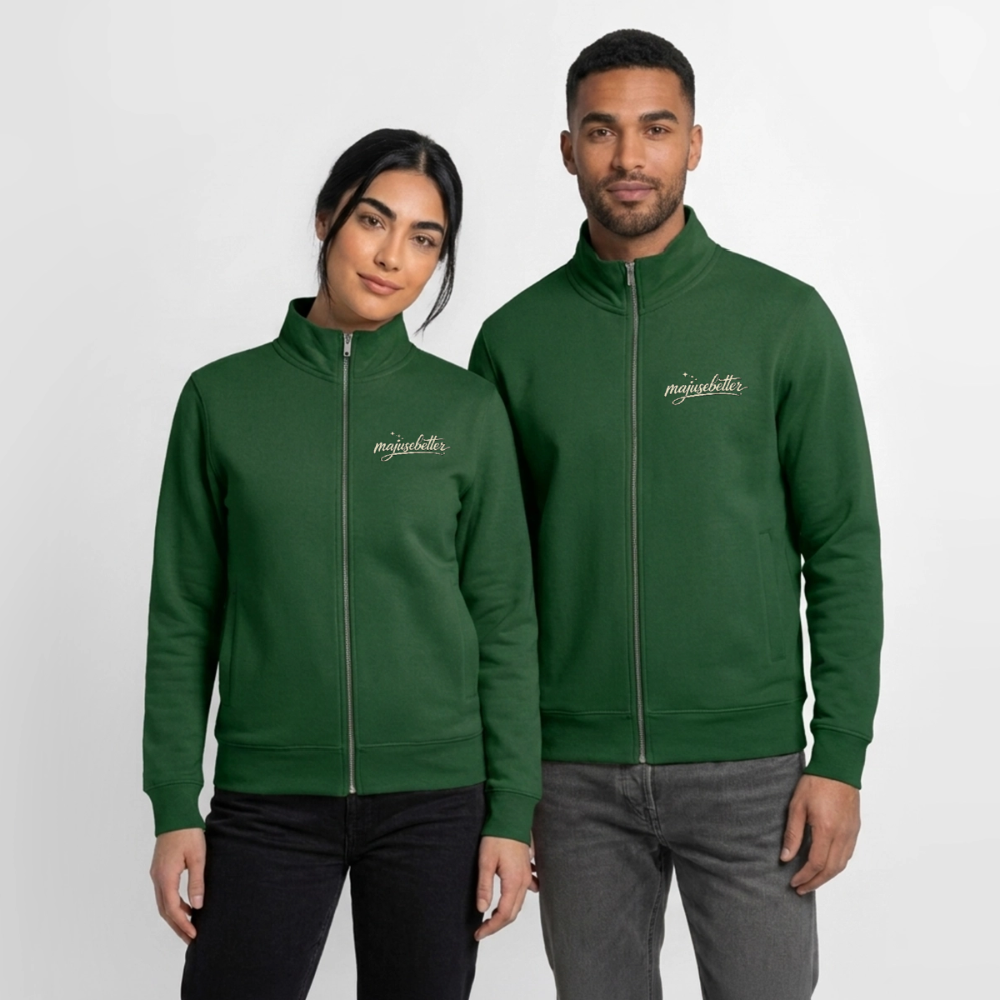 Majusebetter Unisex Bio Zip Sweatshirt - Flaschengrün