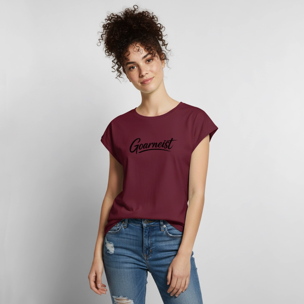 Goarneist Frauen T-Shirt mit gerollten Ärmeln - Burgunderrot