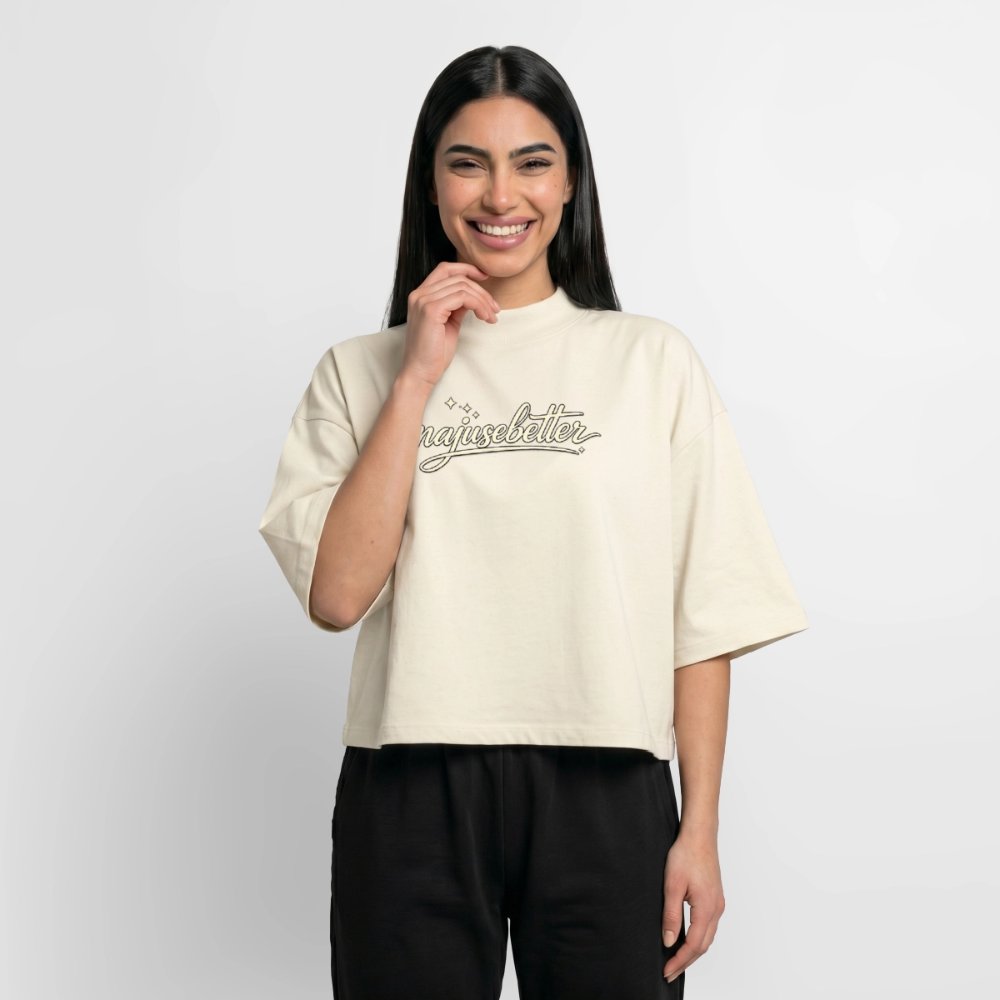 Majusebetter Boxy Frauen Recyceltes 1/2 Sleeved T-Shirt - Natur