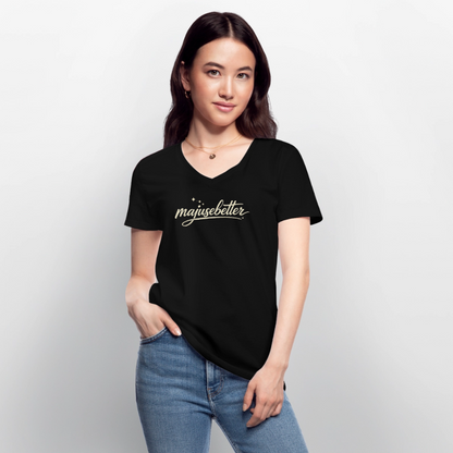 majusebetter  Frauen-T-Shirt mit V-Ausschnitt - Schwarz