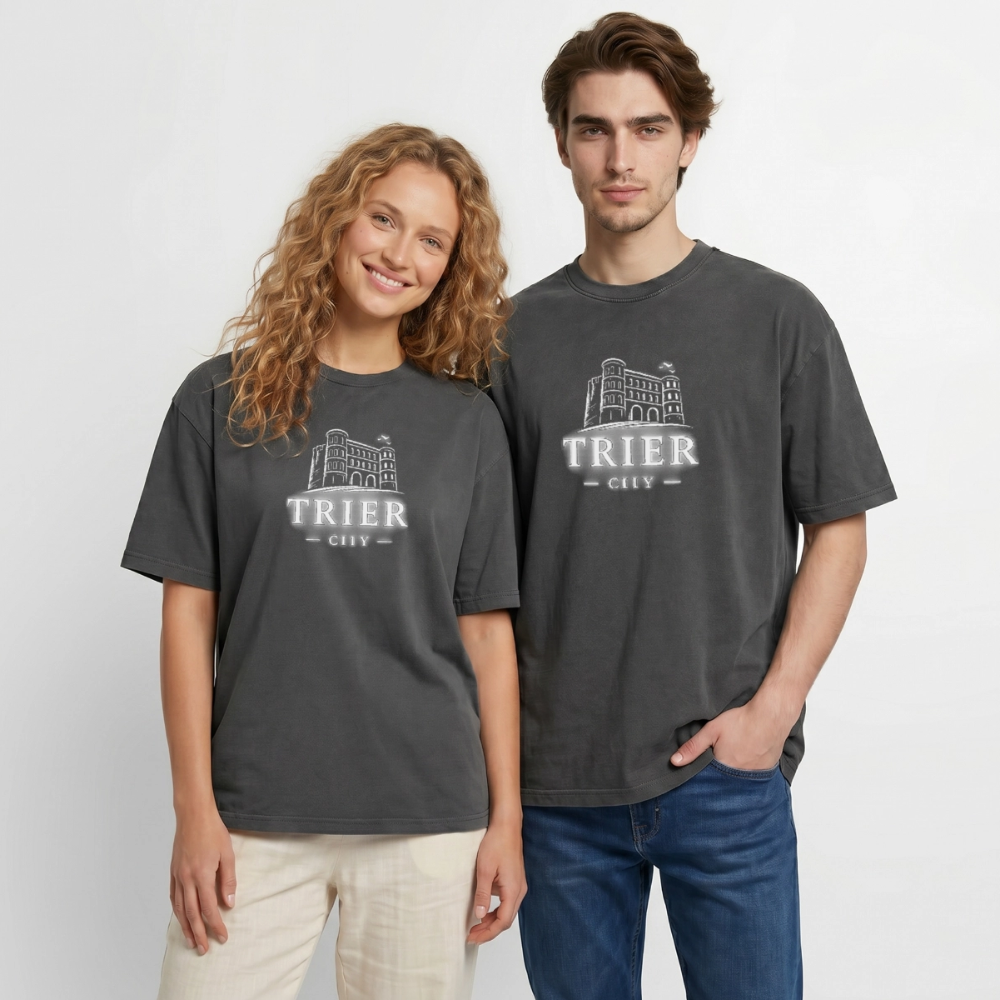Trier Oversized Unisex Premium Acid-Washed T-Shirt - Schwarz Acid Wash