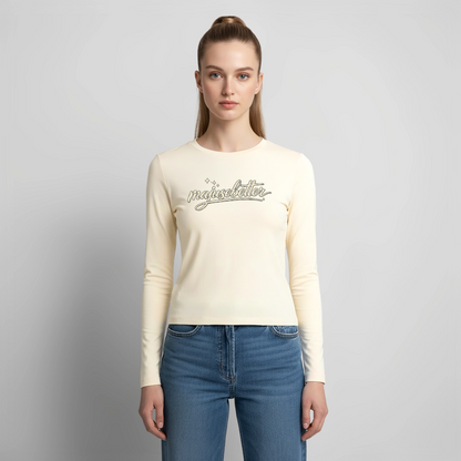 Majusebetter Frauen Slim Fit Langarmshirt - Creme