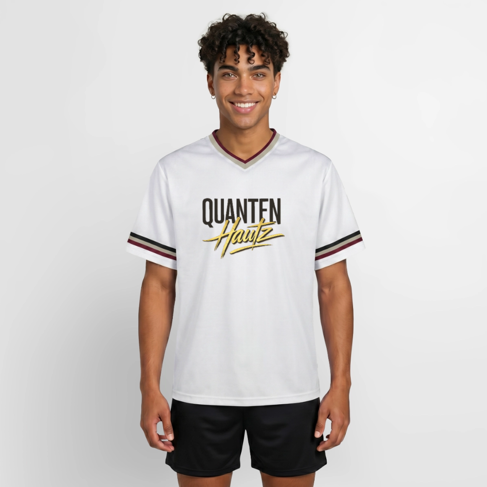 Quanten Hautz Unisex Football Style Mesh T-Shirt - Offwhite/Bordeaux