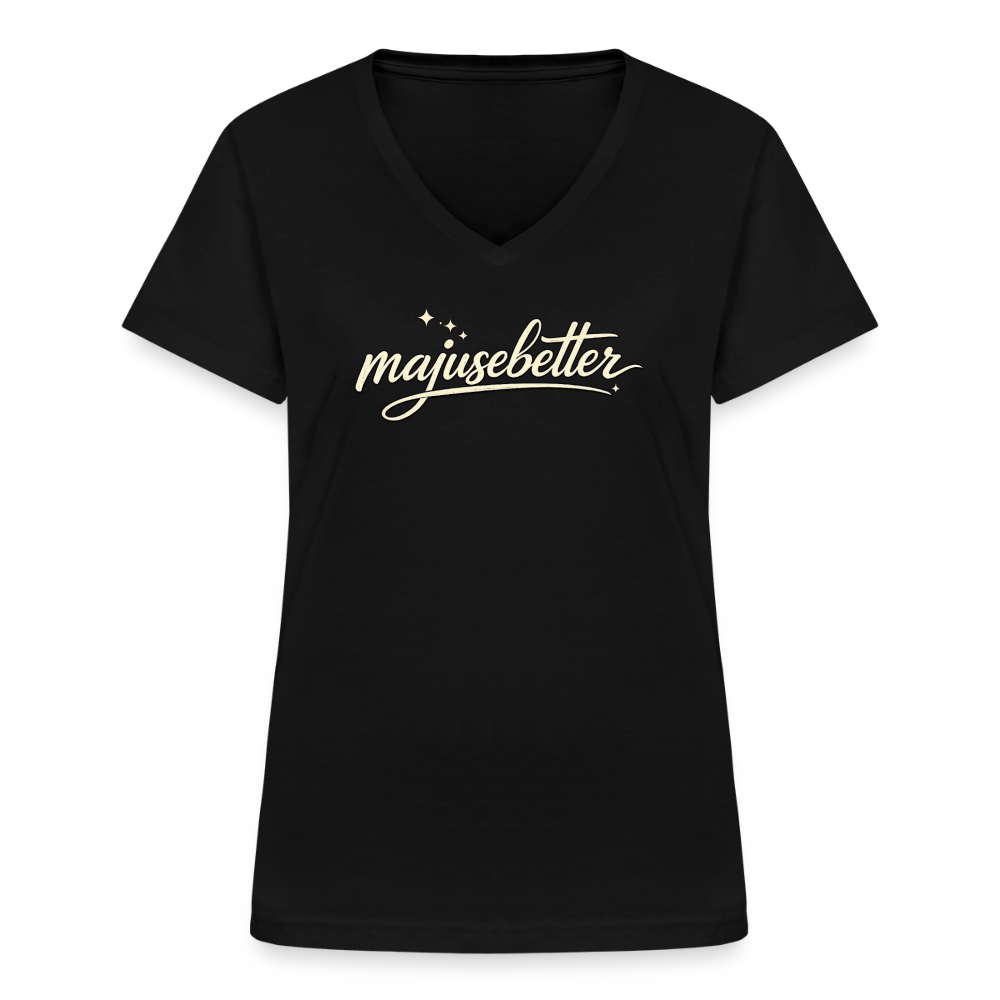majusebetter  Frauen-T-Shirt mit V-Ausschnitt - Schwarz