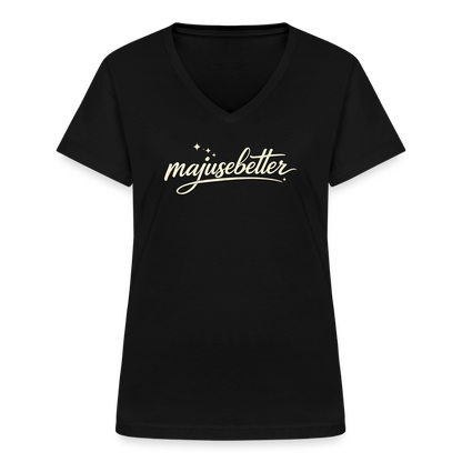majusebetter  Frauen-T-Shirt mit V-Ausschnitt - Schwarz