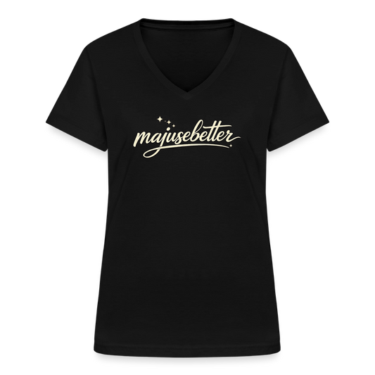majusebetter  Frauen-T-Shirt mit V-Ausschnitt - Schwarz