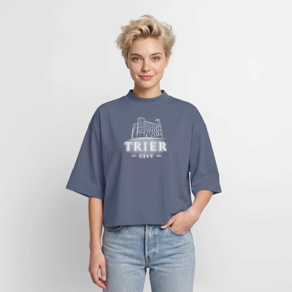 Trier CITY Boxy Frauen Recyceltes 1/2 Sleeved T-Shirt - Blaugrau