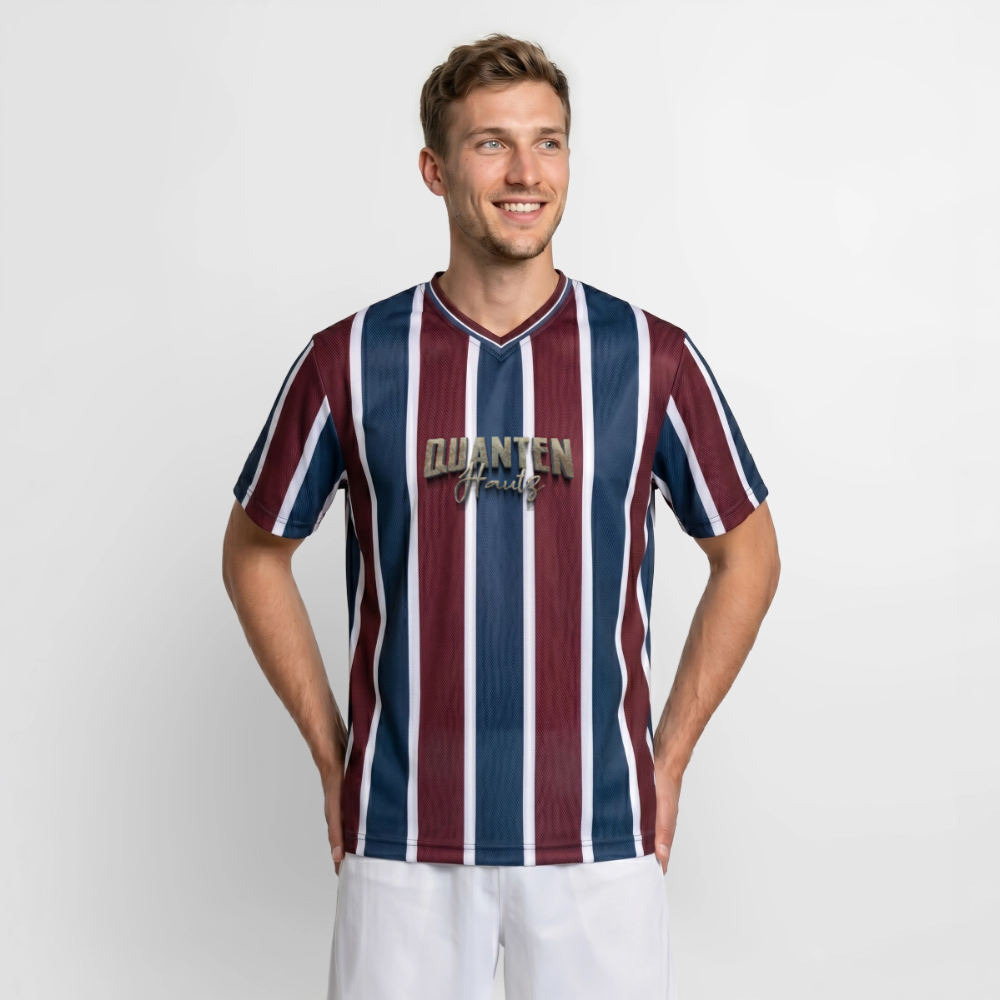 Quanten Hautz Unisex Football Style Mesh T-Shirt - Bordeaux/Navy