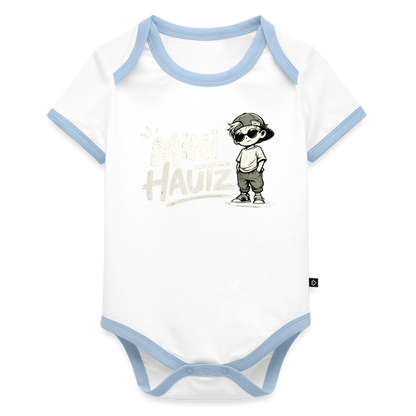 Mini Hautz Baby Bio-Kurzarm-Kontrastbody - Weiß/Hellblau 