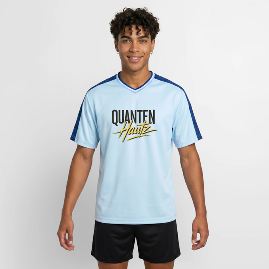 Quanten Hautz Unisex Football Style Mesh T-Shirt - Hellblau/Dunkelblau