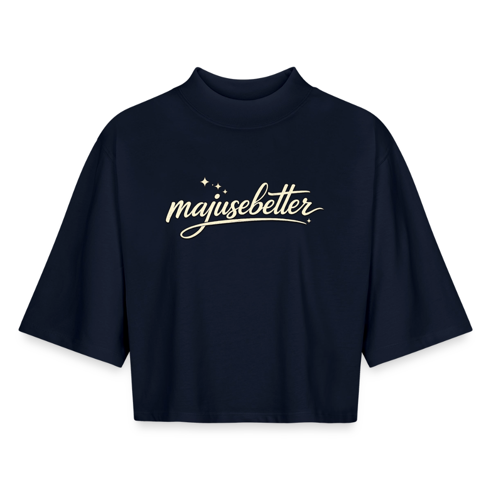Majusebetter Boxy Frauen Recyceltes 1/2 Sleeved T-Shirt - Navy