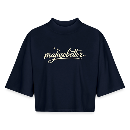 Majusebetter Boxy Frauen Recyceltes 1/2 Sleeved T-Shirt - Navy