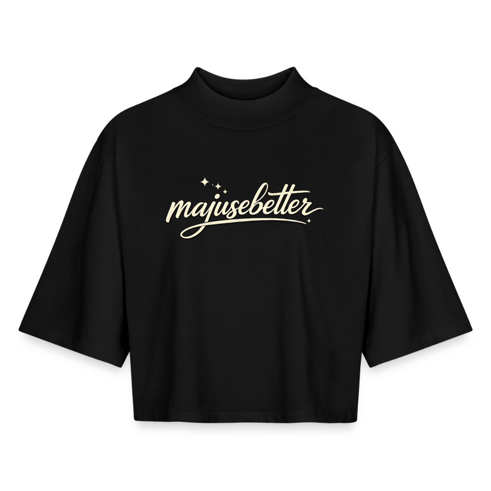 Majusebetter Boxy Frauen Recyceltes 1/2 Sleeved T-Shirt - Schwarz