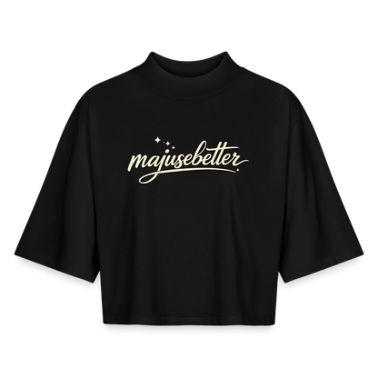Majusebetter Boxy Frauen Recyceltes 1/2 Sleeved T-Shirt - Schwarz
