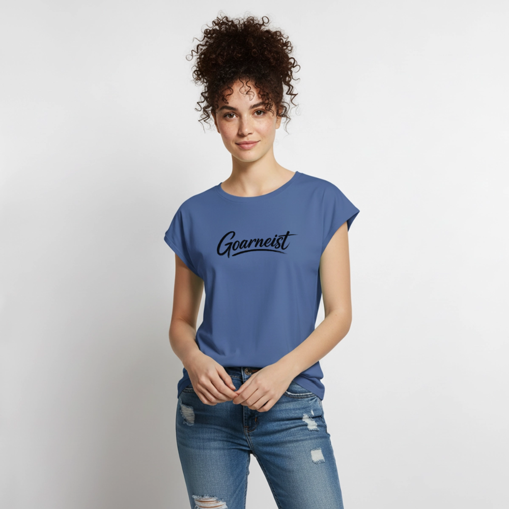 Goarneist Frauen T-Shirt mit gerollten Ärmeln - Taubenblau