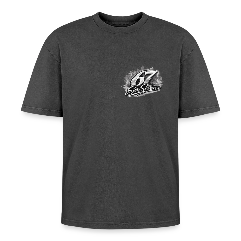 Six Seven Oversized Unisex Premium Acid-Washed T-Shirt - Schwarz Acid Wash