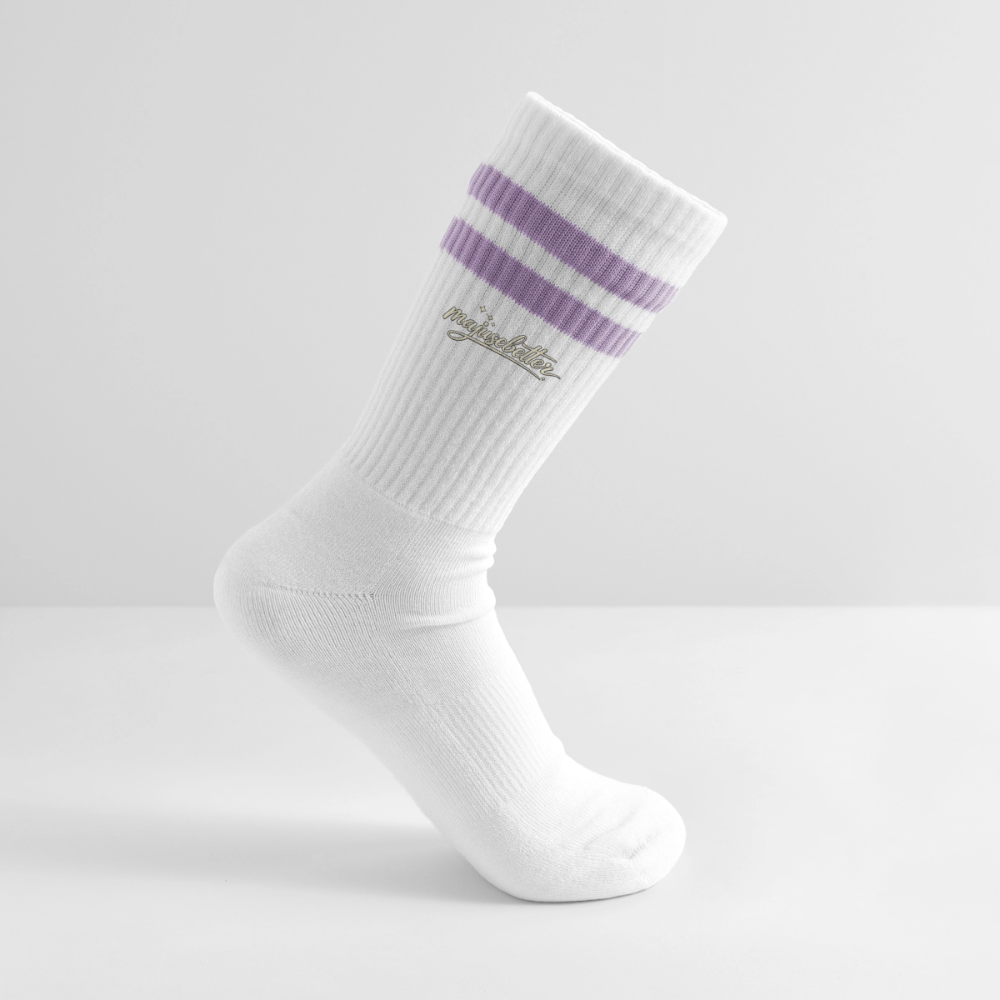 Majusebetter Gestreifte Tennissocken - Weiß/Flieder 