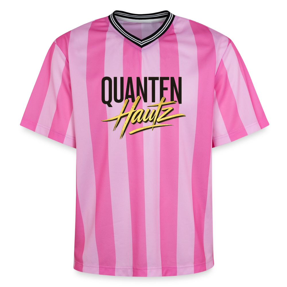 Quanten Hautz Unisex Football Style Mesh T-Shirt - Rosa/Rosa Streifen