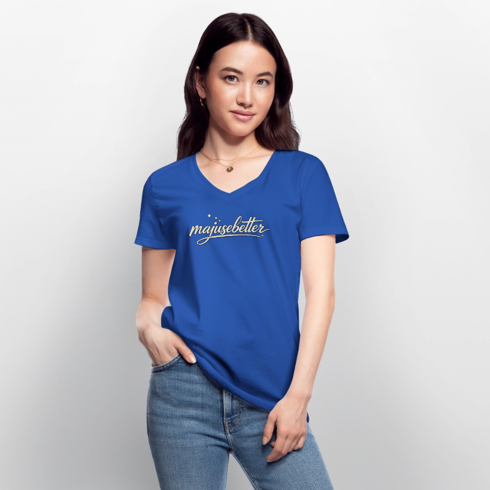 majusebetter  Frauen-T-Shirt mit V-Ausschnitt - Royalblau