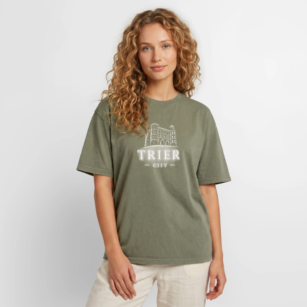 Trier Oversized Unisex Premium Acid-Washed T-Shirt - Grün Acid Wash