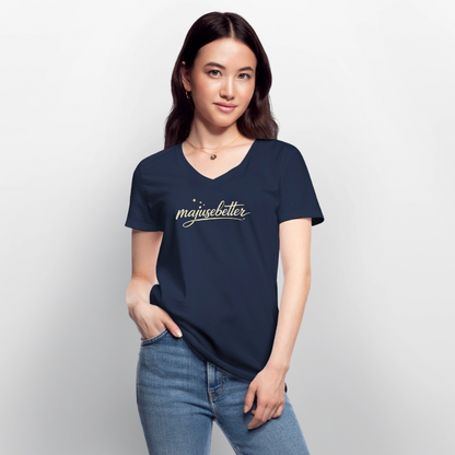 majusebetter  Frauen-T-Shirt mit V-Ausschnitt - Navy