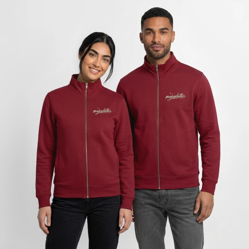 Majusebetter Unisex Bio Zip Sweatshirt - Burgunderrot
