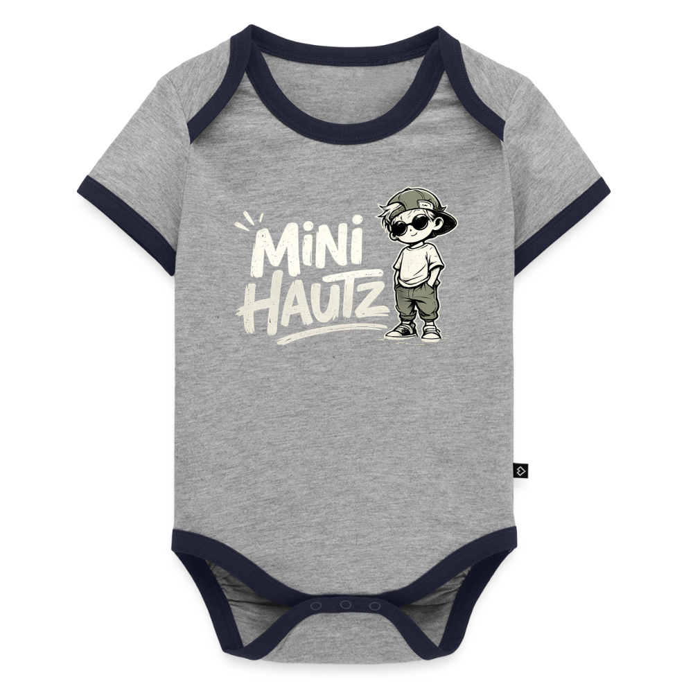 Mini Hautz Baby Bio-Kurzarm-Kontrastbody - Grau/Navy 