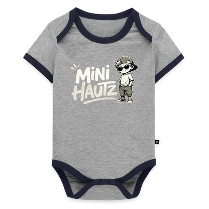 Mini Hautz Baby Bio-Kurzarm-Kontrastbody - Grau/Navy 