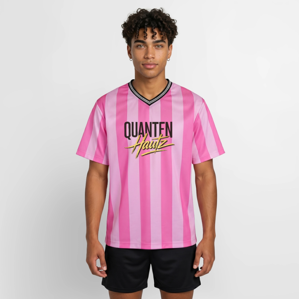 Quanten Hautz Unisex Football Style Mesh T-Shirt - Rosa/Rosa Streifen