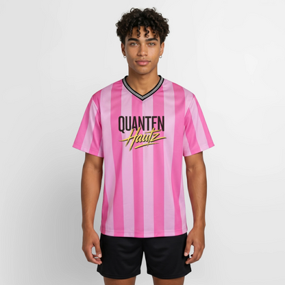 Quanten Hautz Unisex Football Style Mesh T-Shirt - Rosa/Rosa Streifen