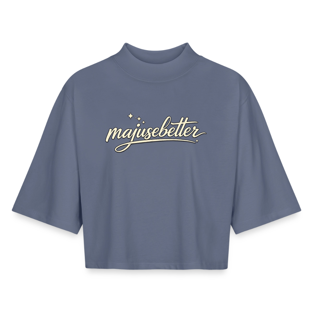 Majusebetter Boxy Frauen Recyceltes 1/2 Sleeved T-Shirt - Blaugrau