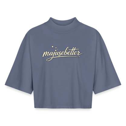 Majusebetter Boxy Frauen Recyceltes 1/2 Sleeved T-Shirt - Blaugrau